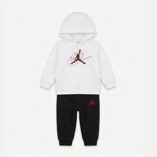 TUTA NEONATO JORDAN SWOOSH FLEECE SET – BIANCO/NERO