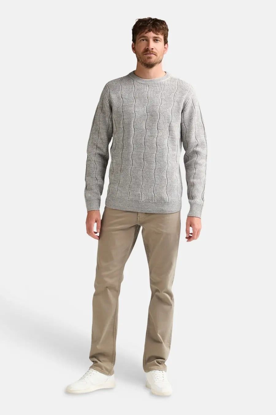 MAGLIONE UOMO GIROCOLLO IN MAGLIA PETROL INDUSTRIES BASIC – LIGHT GREY MELEE
