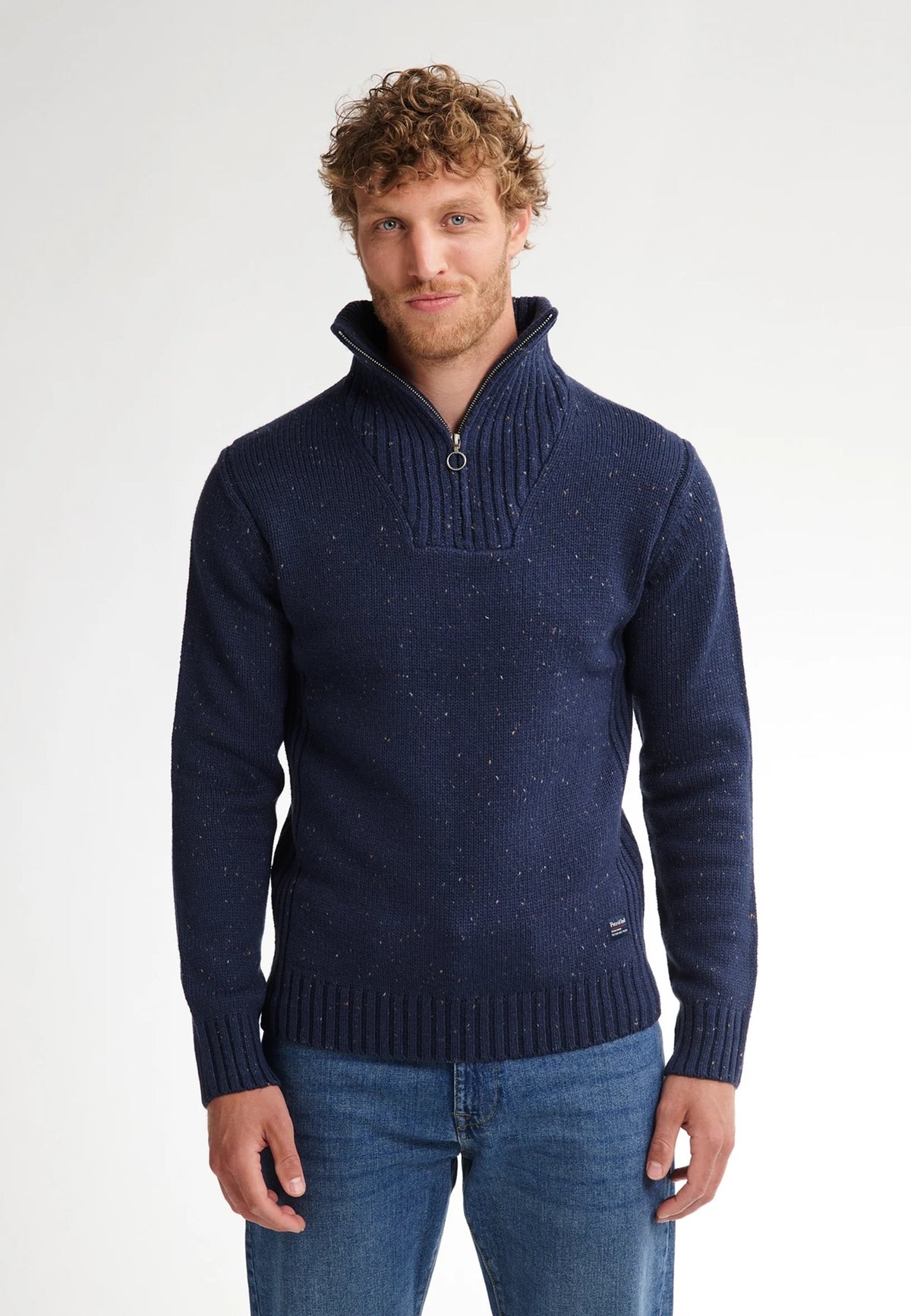 MAGLIONE UOMO IN MAGLIA CON MEZZA ZIP PETROL INDUSTRIES REGULAR FIT – ROYAL BLUE