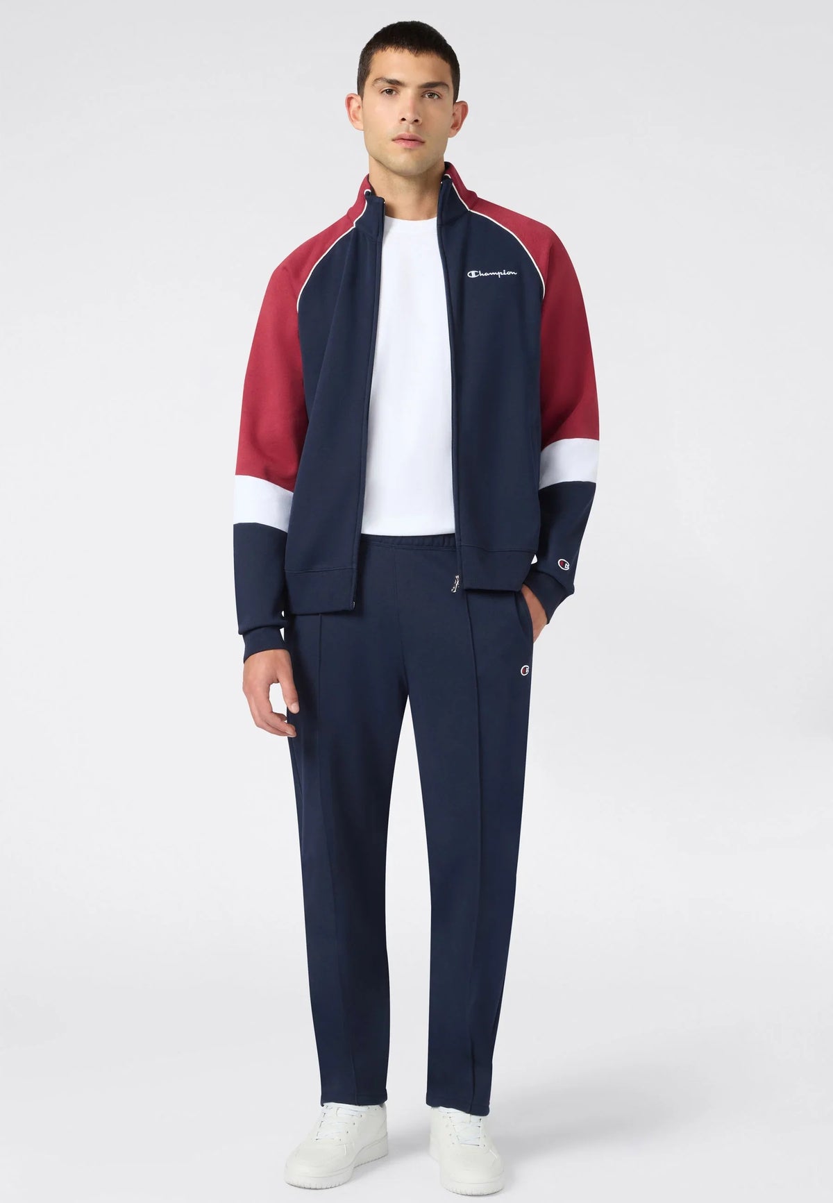 TUTA UOMO CHAMPION COLOR BLOCK FELPATA – BLU/BORDEAUX