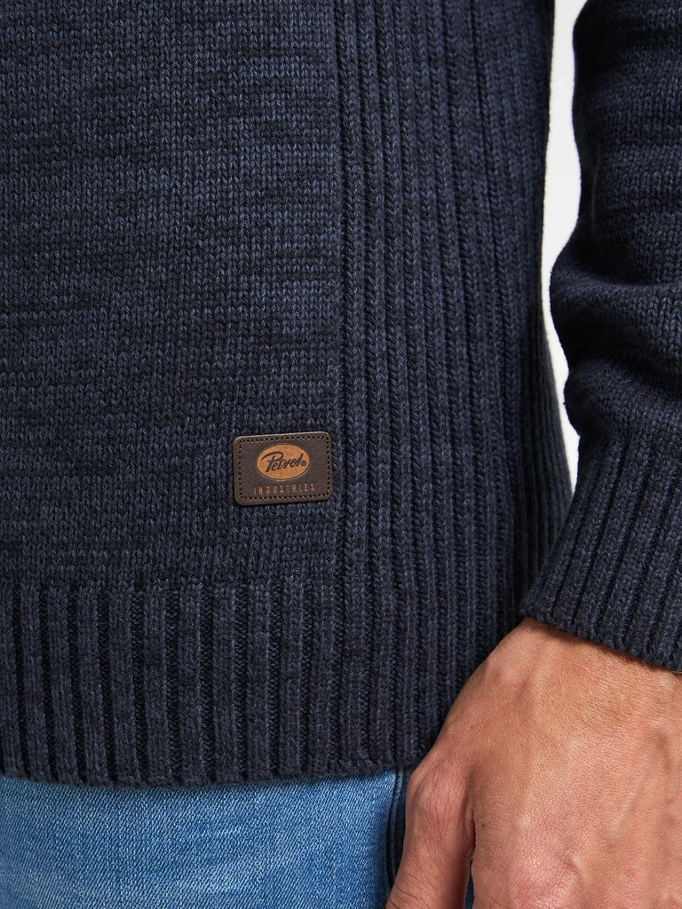 MAGLIONE UOMO A COLLO ALTO IN COTONE RICICLATO PETROL INDUSTRIES CON BOTTONI E ZIP – ROYAL NAVY