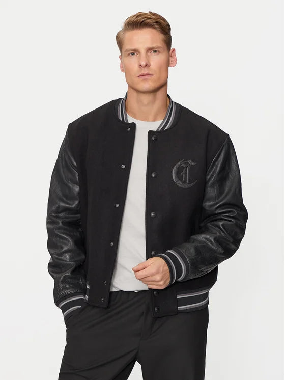 GIACCA BOMBER UOMO JUST CAVALLI MIX LEATHER – NERO