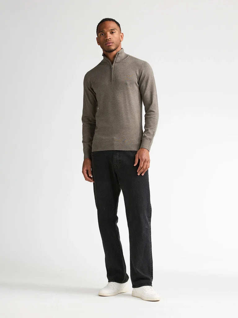 MAGLIONCINO UOMO MEZZA ZIP IN COTONE PETROL INDUSTRIES – NOCCIOLA